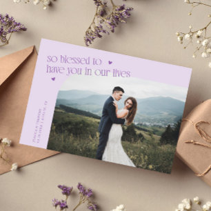 So Blessed Lilac Wedding Photo Thank You Card