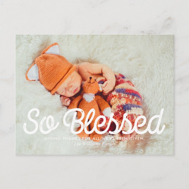 So Blessed - Thanksgiving Family Photo Holiday Postcard (Front)