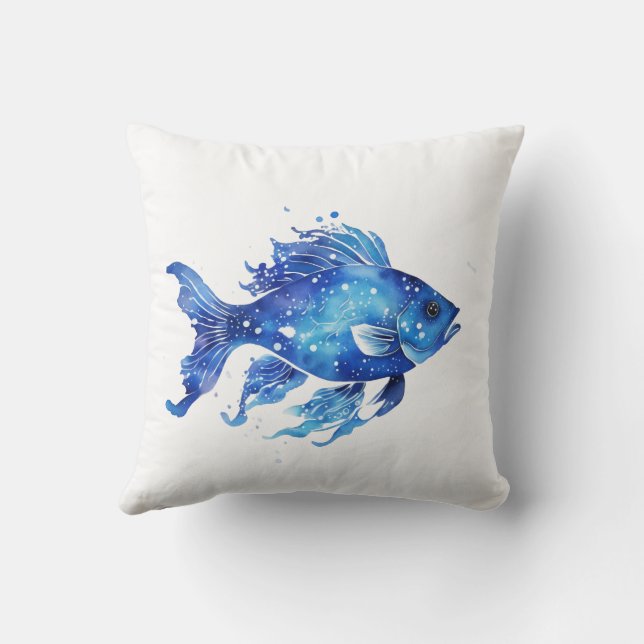 So Blue Fish Small Throw Pillow (Back)