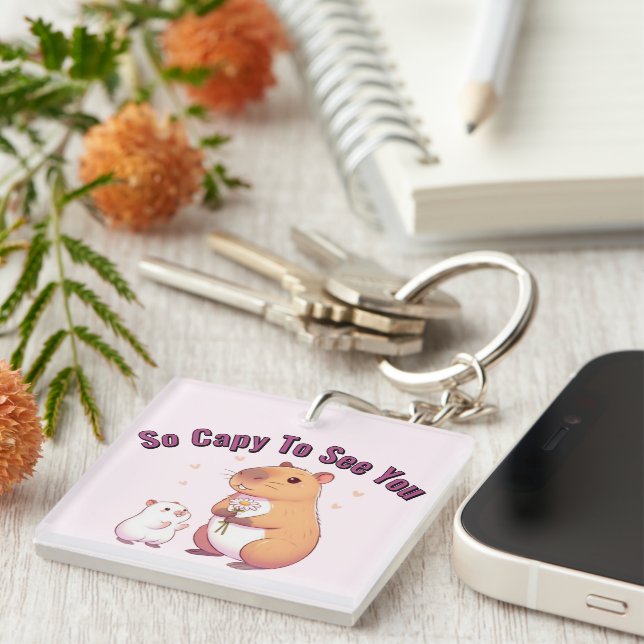 So Capy To See You – Cute Capybara Art  Keychain (Front Right)