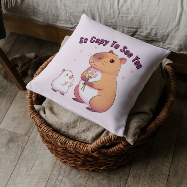 So Capy To See You – Cute Capybara Art  Throw Pillow (Creator Uploaded)