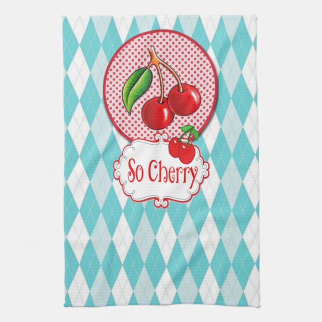 "So Cherry" Retro Tea Towel. Kitchen Towel (Vertical)
