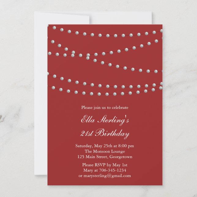 So Chic Pearls 21st Birthday Invitation (red) (Front)