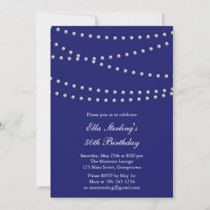 So Chic Pearls Birthday Invitation (indigo)