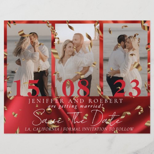 So Chic Red Photo Collage Save the Date Card Flyer