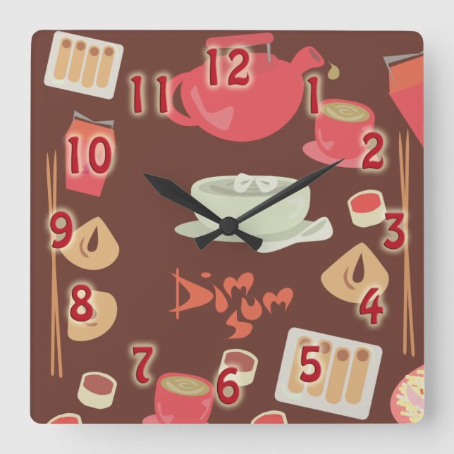 So Cute and Dim Sum Happy Food Pattern Love Square Wall Clock (Front)