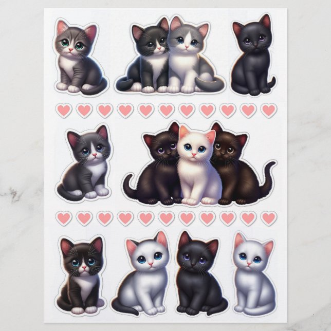 So Cute! Black, White & Gray Kitten Illustrations (Front)