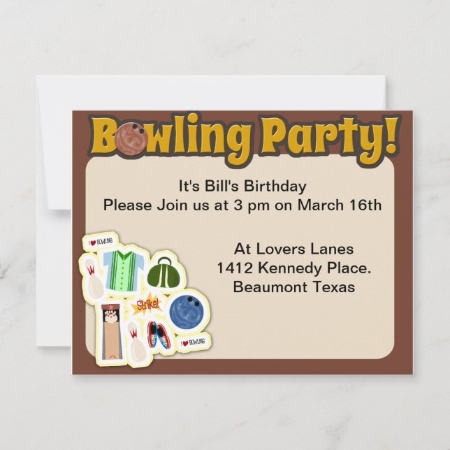 So Cute Bowling Party Time Invitation (Front)