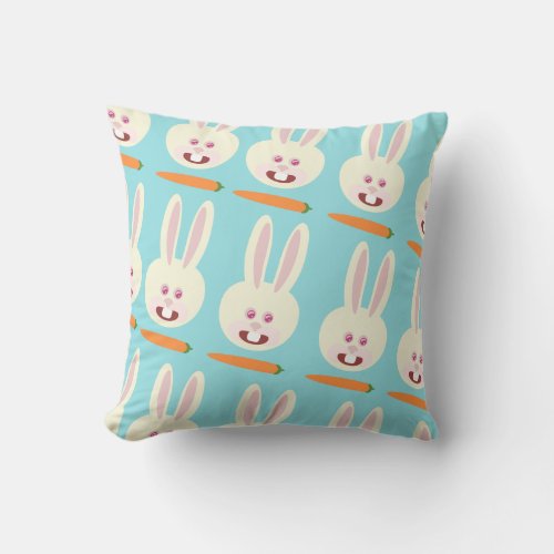 So Cute Bunnies and Carrot Pattern Cartoon Art Throw Pillow