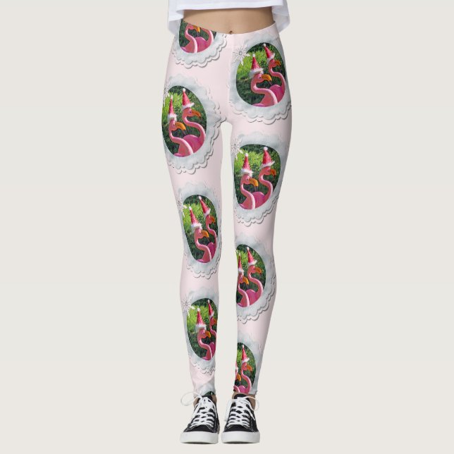 So cute Christmas flamingo leggings! Leggings (Front)