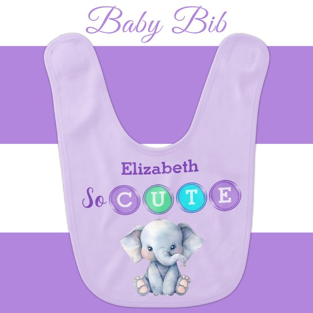 So cute elephant personalized name purple baby bib (Creator Uploaded)