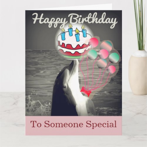 So Cute Happy Birthday Dolphin Balloon Art Card