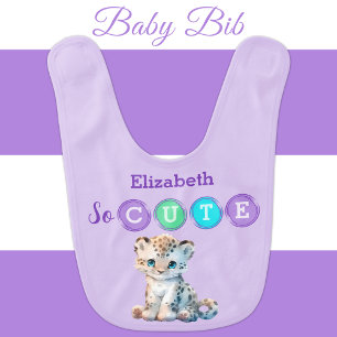 So cute leopard personalized name purple baby bib