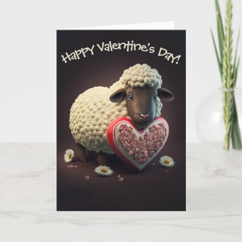 So Cute Sheep with Chocolate Heart Valentines Day Holiday Card