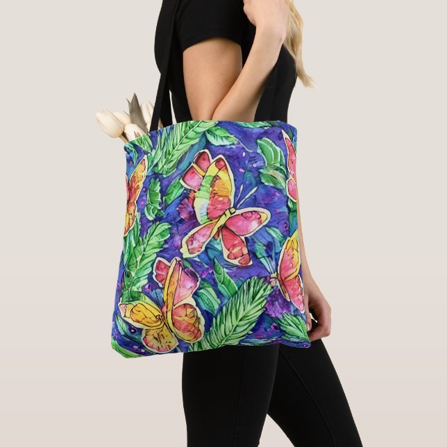 So cute watercolor painting Butterflies Blue Tote Bag (Close Up)