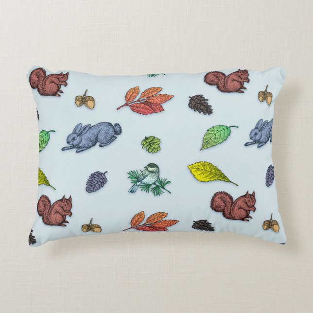 So Cute Woodland Animals Autumn Floral Accent Pillow (Front)