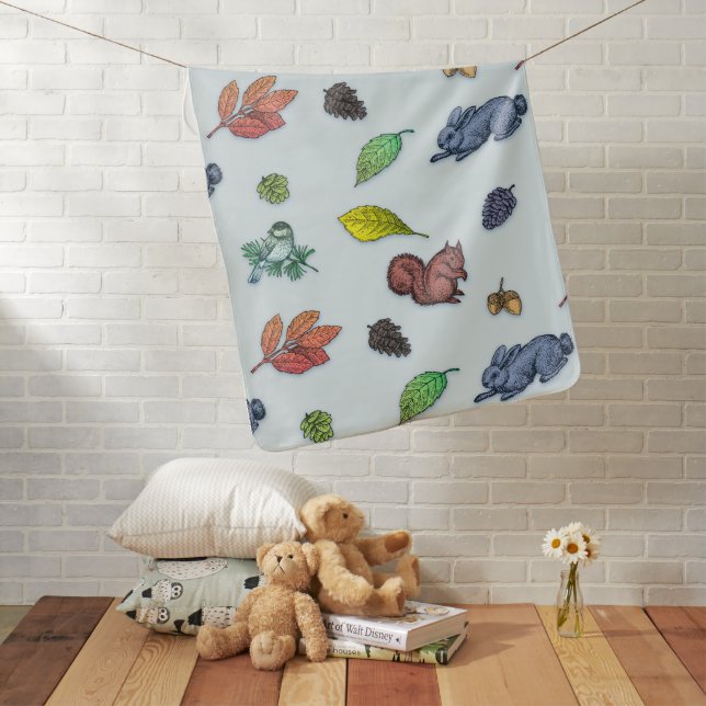 So Cute Woodland Animals Autumn Floral Baby Blanket (In Situ)