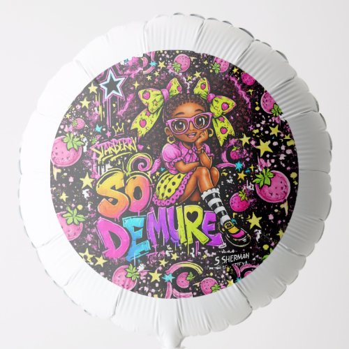 So Demure™ Strawberry Graffiti Girl | 32 oz Black  Balloon
