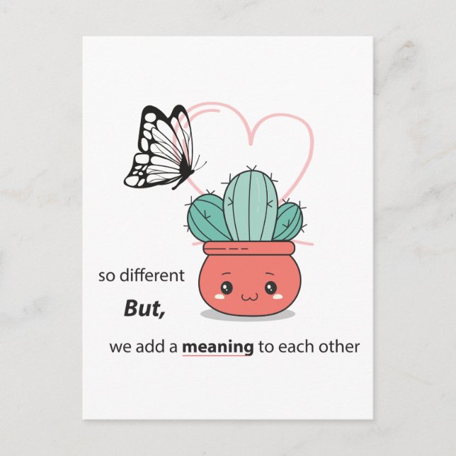 So Different , Perfect Together – Cute Love Couple Postcard (Front)