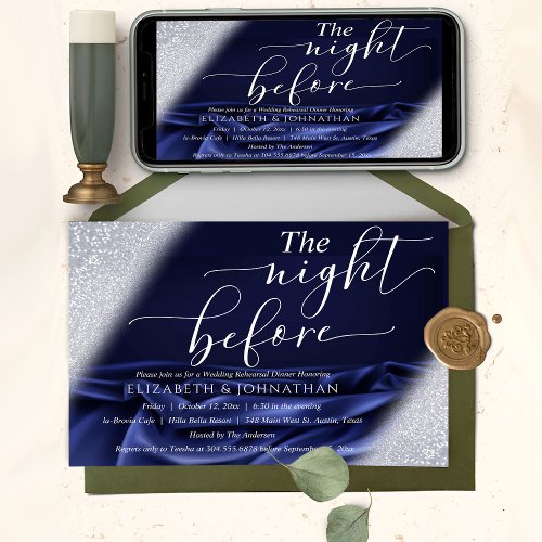 So Elegant Navy The Night Before Rehearsal Dinner Invitation