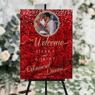 So Elegant Red Roses Rehearsal Dinner Welcome Sign