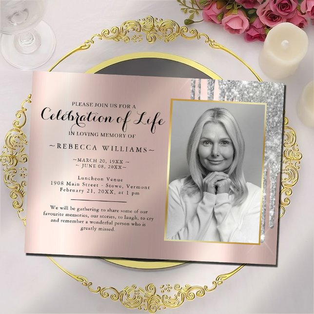 So Elegant Rose Gold Photo Celebration of life Invitation (Creator Uploaded)