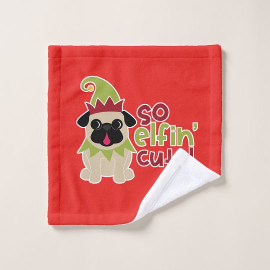 So Elfin Cute Fawn Pug Christmas Elf Bath Towel Set