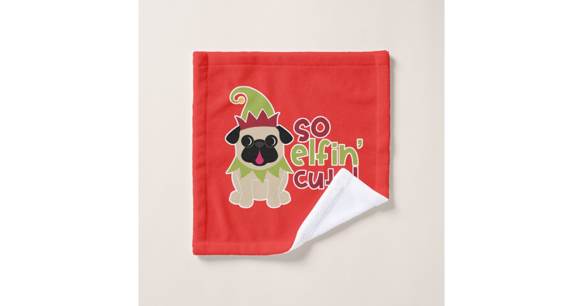 So Elfin Cute Fawn Pug Christmas Elf Bath Towel Set Zazzle Com