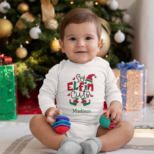 So Elfin Cute Personalized Name Elf Christmas  Baby Bodysuit
