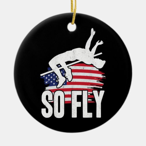 So Fly High Jumping American Flag Track And Field Ceramic Ornament