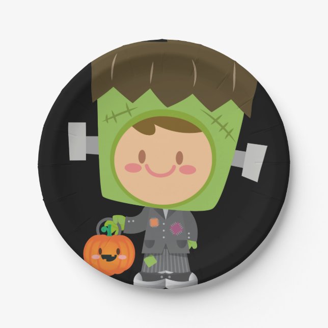 So Franken Cute Frankenstein Kids Halloween Paper Plates (Front)