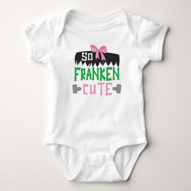 So Franken Cute Funny Pink Baby Girl Halloween Bodysuit (Front)
