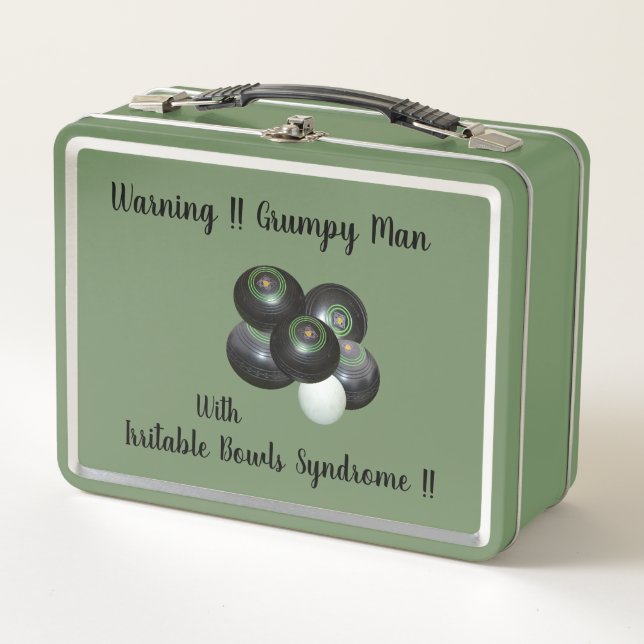 So Funny Irritable Lawn Bowls Man, Metal Lunchbox (Front)