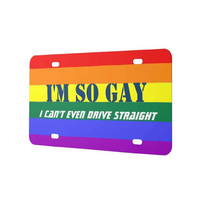 So Gay Can't Even Drive Straight Rainbow Flag License Plate (Left)