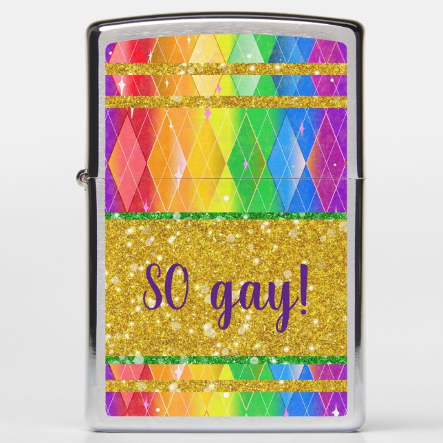 SO gay! glitter rainbow gay pride argyle Zippo Lighter (Front)