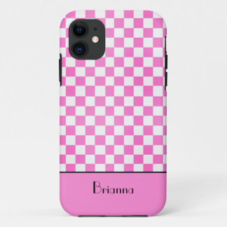 So Girly Pink Checkerboard Personalized iPhone 11 Case