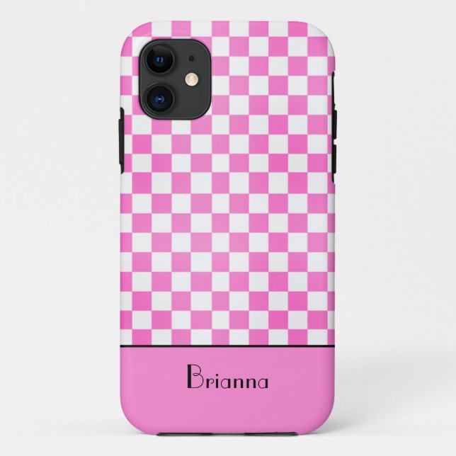 So Girly Pink Checkerboard Personalized Case-Mate iPhone Case (Back)