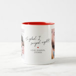 So Glad I Swiped Right 2-Photo & Personal Message Two-Tone Coffee Mug<br><div class="desc">Funny coffee mug for the one you love, featuring 2 custom photos, the words, 'So glad I swiped right!' in a casual handwritten script, a small red heart and your personal message. If you need any help customizing this, please message me using the button below and I'll be happy to...</div>