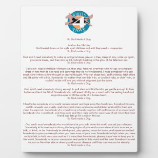 "So God Made A Dog" complains Plaque