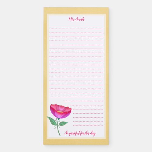 So grateful for this day Whimsical Pink Flower Nam Magnetic Notepad