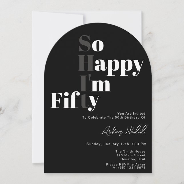 So Happy I'm FIFTY 50th Birthday Party  Invitation (Front)