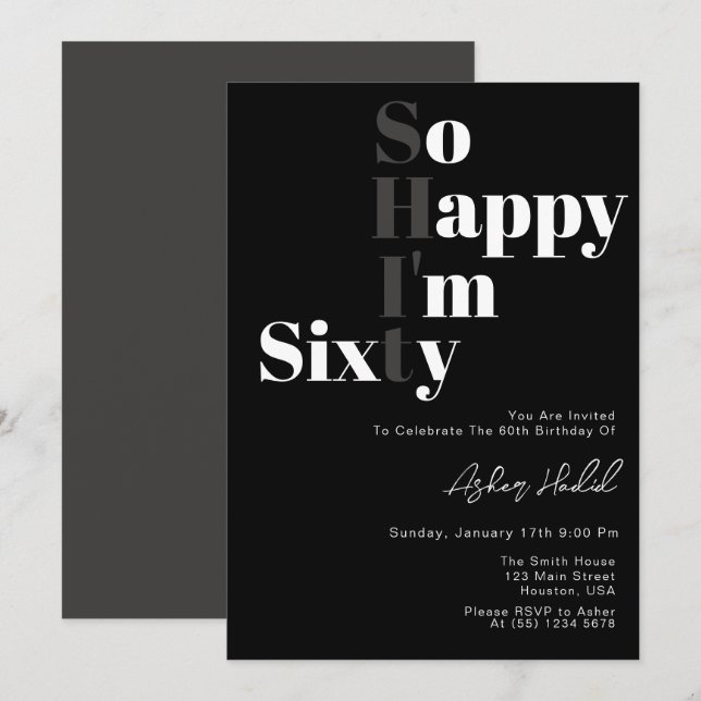 So Happy I'm SIXTY 60th Birthday Party  Invitation (Front/Back)