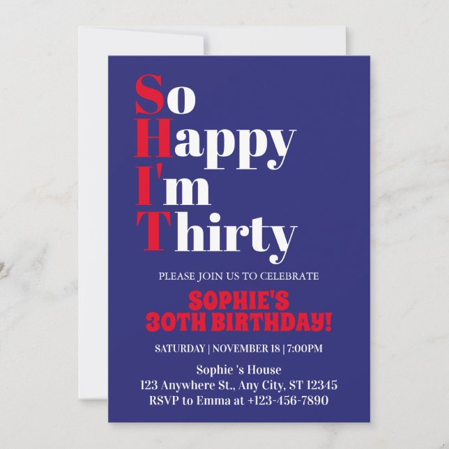 So Happy I'm Thirty Red Bold 30th Birthday Party  Invitation (Front)