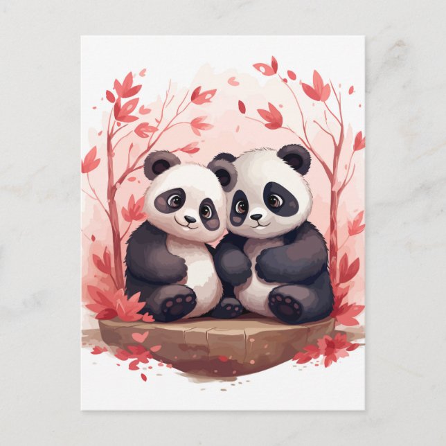 So Happy Together Panda pair  Holiday Postcard (Front)