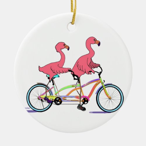 So Happy Together Tandem Flamingos Ceramic Ornament