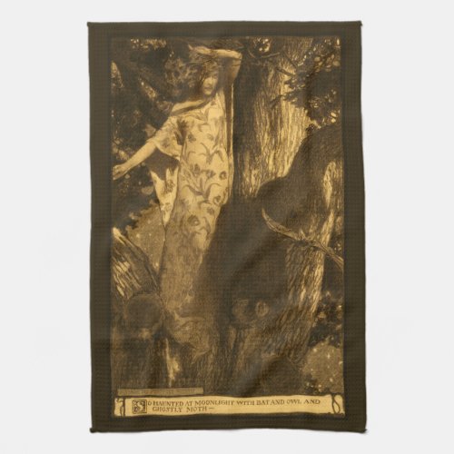 So haunted Moonlight Ghostly Girl Bat  Owl Kitchen Towel