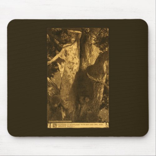 So haunted Moonlight Ghostly Girl Bat  Owl Mouse Pad