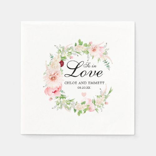 So in Love Pink White Floral Romantic Wedding Napkins