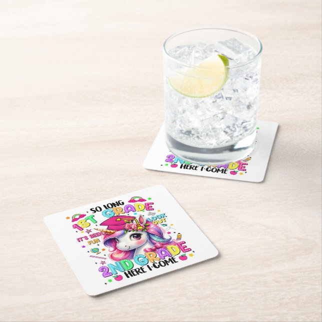 So Long 1st Grade 2nd Grade Here I Come Square Paper Coaster (Insitu)