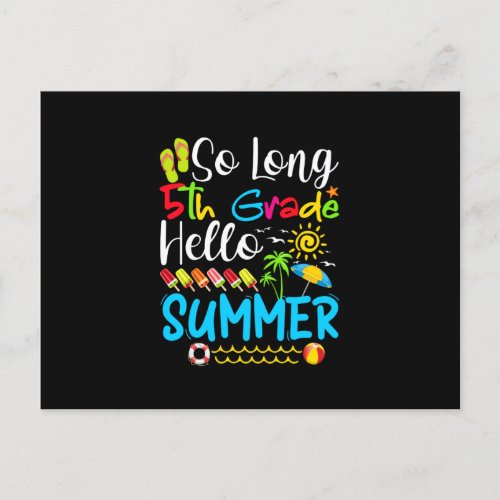 So Long 5th Grade Hello Summer Last Day Of School Announcement Postcard